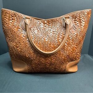 Cole Haan Optic Weave Serena Tote Bag Purse Leather Brown Tan